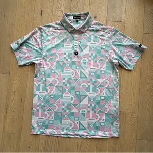 Bad Birdie Geometric Polo - Pink and Green Size XL